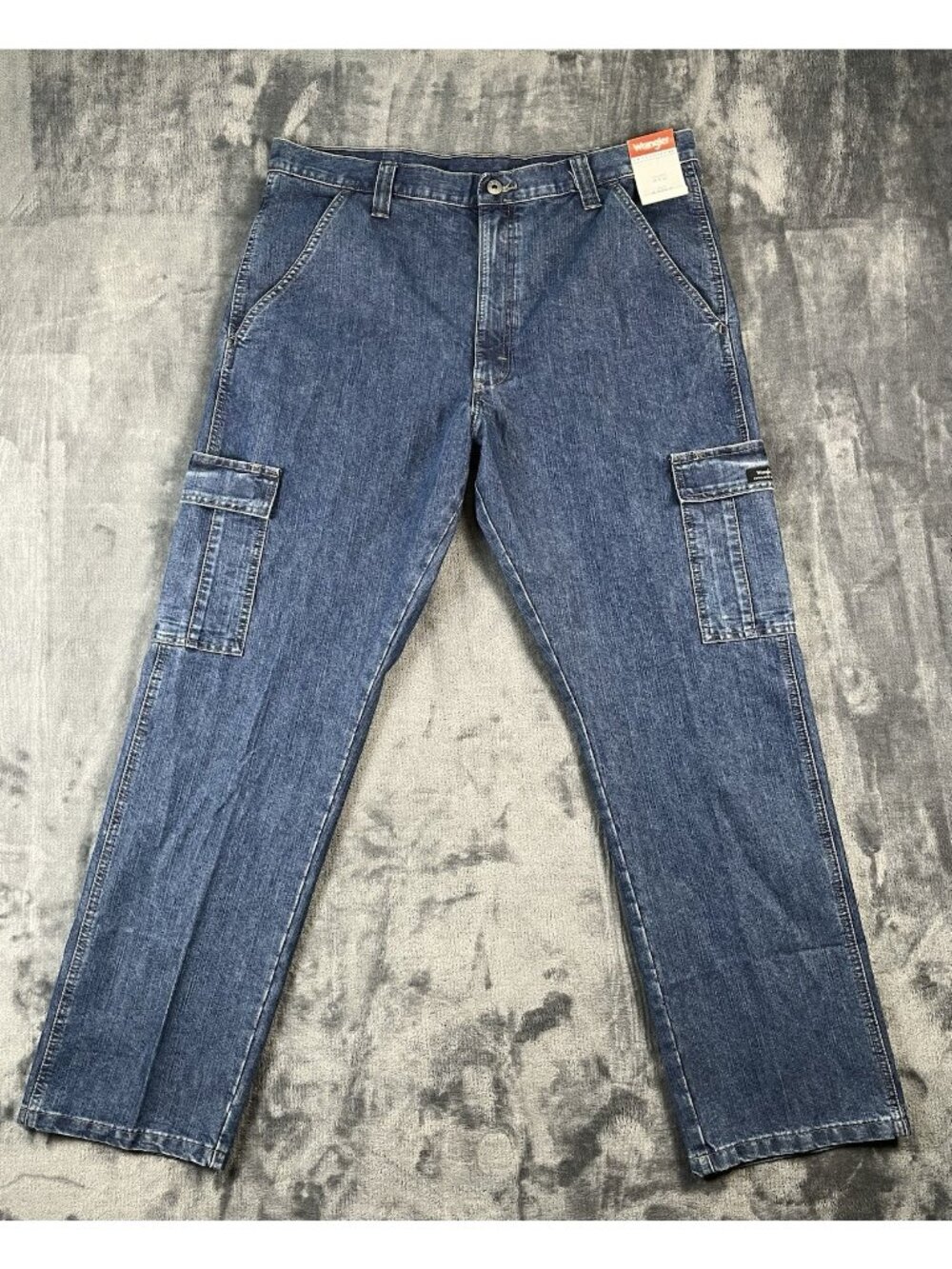 Wrangler Men's Cargo Jeans Denim Relaxed Fit Stonewash Blue Size 36x32